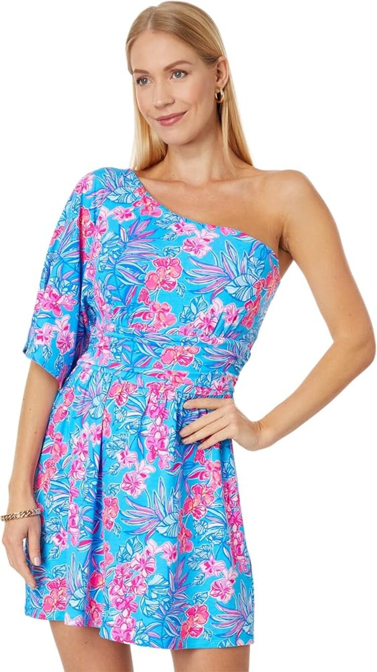Lilly Pulitzer Womens Niki One Shoulder Romper 2 Preppy Colorful Vacation Resort